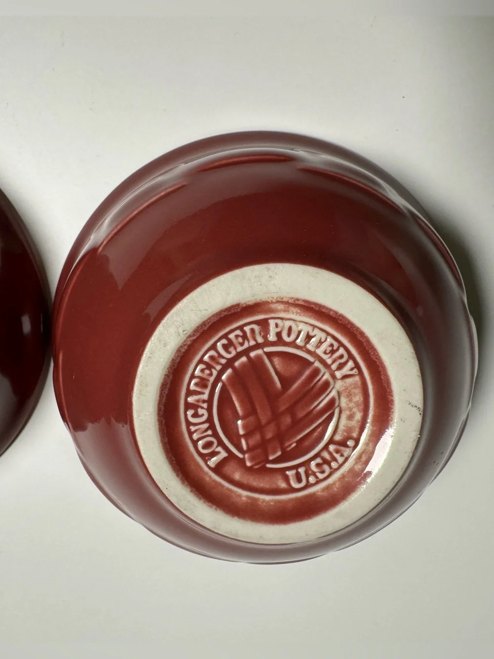 LONGABERGER Small Dessert Bowls WOVEN TRADITIONS Paprika Burgundy Pottery (2)